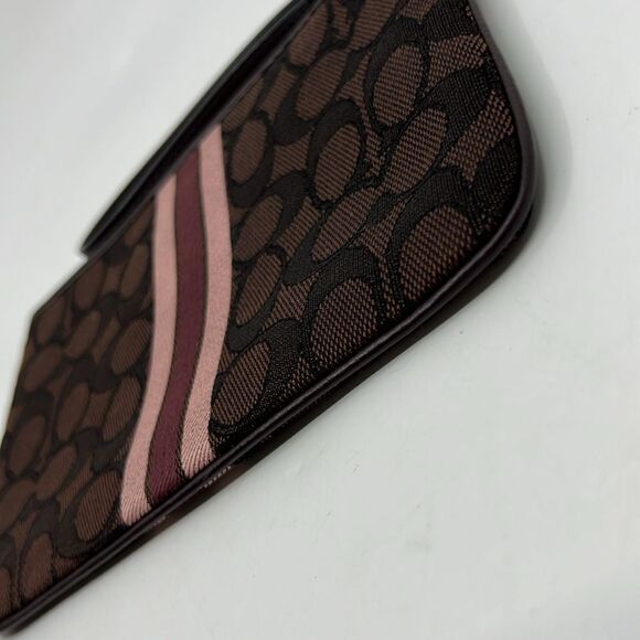 Coach Large Wristlet in Signature Jacquard with Stripe Brown/Pink Multi  F43009 - Picture 8 of 16